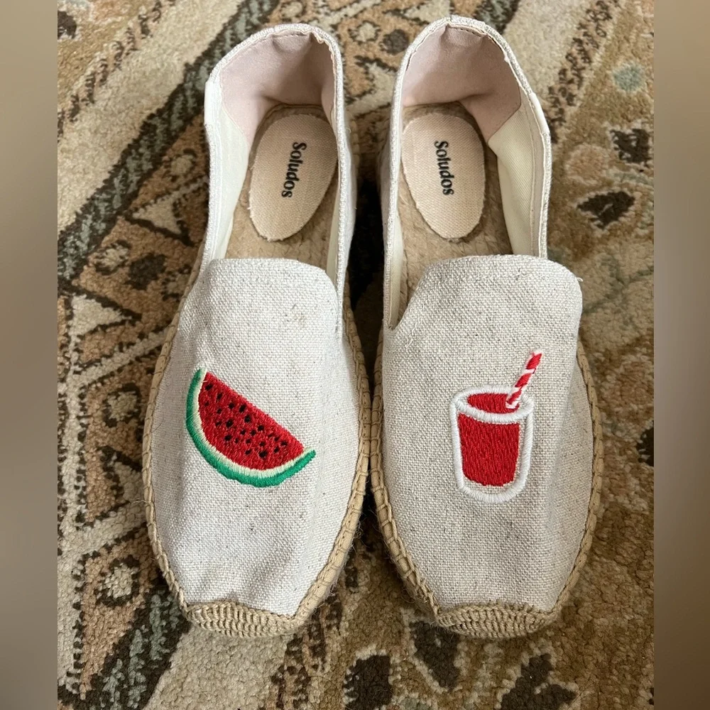 Saludos Anthropologie Flat Espadrilles Smoking Slipper Watermelon Juice Size 9.5